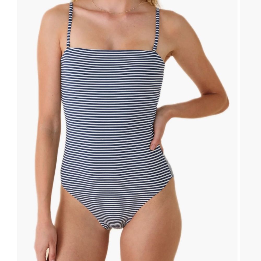 Andie XL the cabo one piece striped swimsuit color cadet